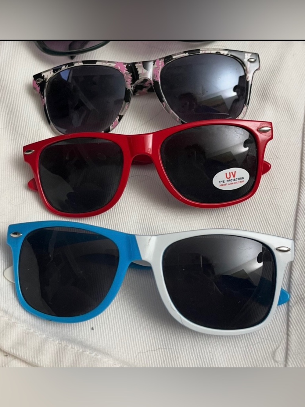 Assorted Sunglasses - Red, Blue/White, Black/Pink Pattern